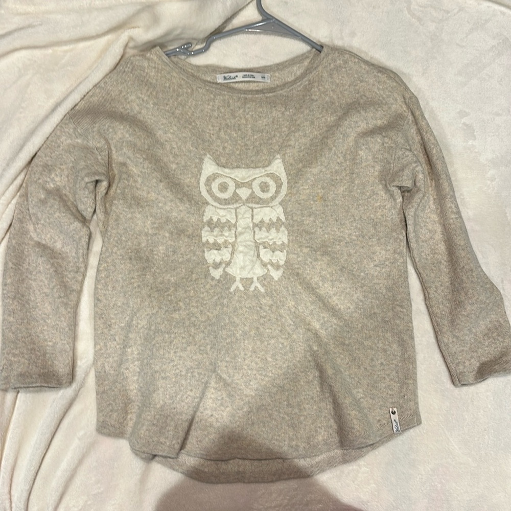 Woolrich Owl sweater. Sz med, oatmeal color. EUC 3/4 sleeves cotton/wool blend